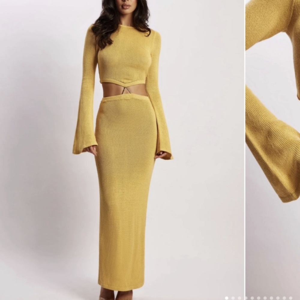 MESHKI Anna Yellow Cutout Knit Dress